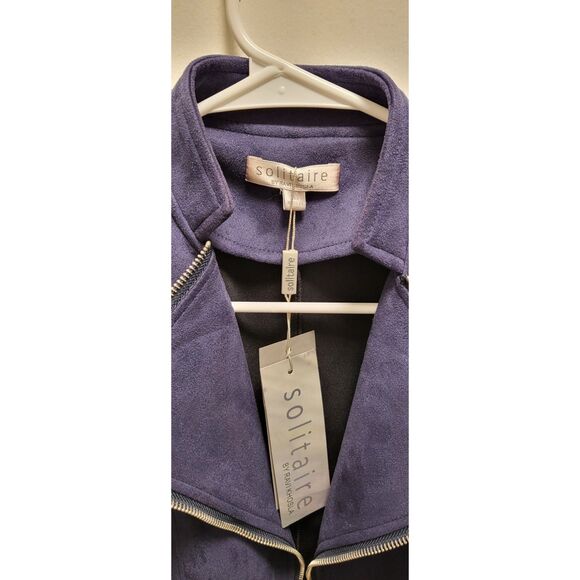 Solitaire Jacket Womens Medium Navy Blue Faux Suede Full Zip NEW with Tags! - Picture 3 of 8